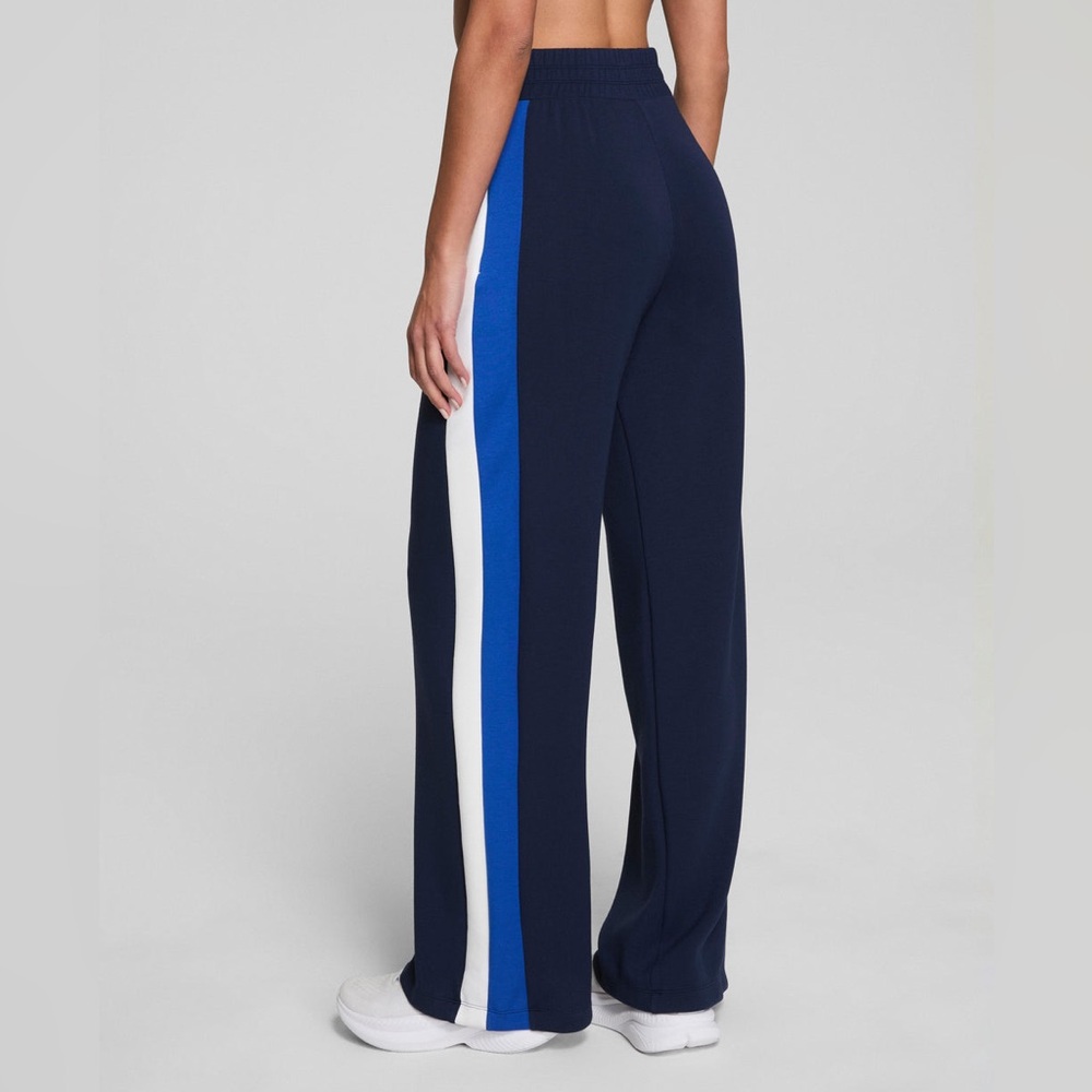 SPANX AirEssentials® Colorblock Wide Leg Track Pant Navy Blue Medium PETITE